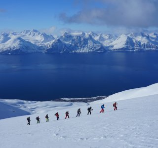 Gruppe im Aufstieg zum Sorbmegaisa, lyngen alps