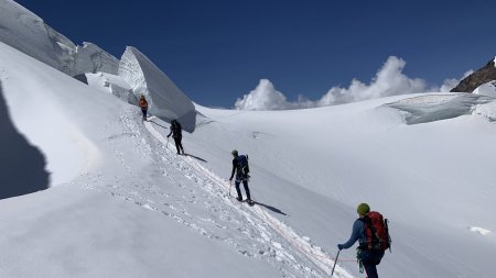 Gletscherlandschaft, Seilschaft, Lysjoch Gletscherlandschaft, Seilschaft, Lysjoch