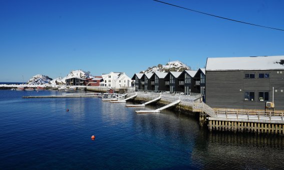 wasser, Fjord, chalets, bootssteg, schnee