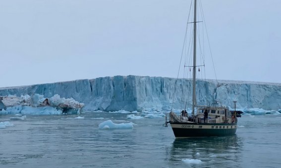 gletscherbruch, segelschiff, eisschollen