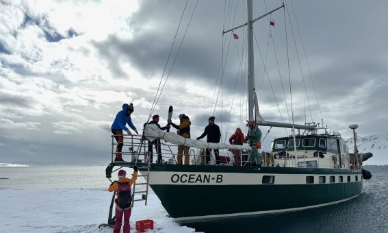 Skitouren Spitzbergen - Anlandemanoever am Eis mit Segelyacht