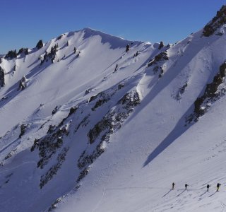 4 skitourengeher, devils couloir, Erciyes Dagi