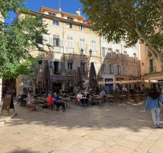 Orpierre, cafè am dorfplatz, kletterkurs, mehrseillänge