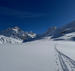 skispuren, aufstieg zum Fenêtre de Sereina, 2547m