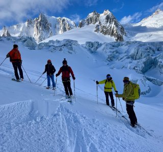 vallee blanche, abfahrt von italien, skigruppe