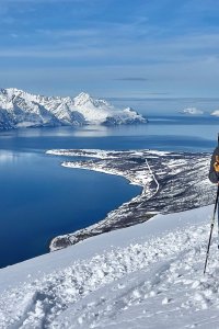 skifahrer, lyngenfjord, victory zeichen