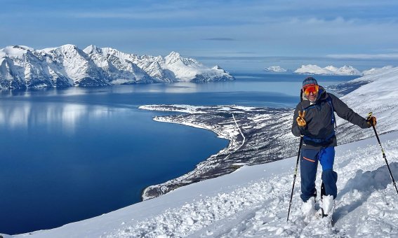 skifahrer, lyngenfjord, victory zeichen