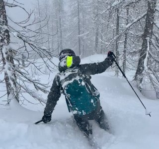 Abfahrt im Powder, All'Aqua, Val Bedretto, Tessin