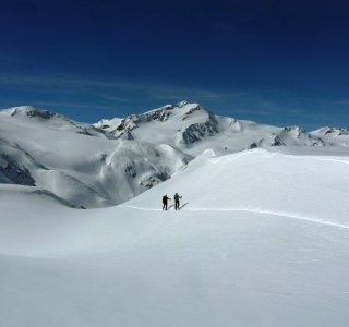Aufstieg zur östlichen Veneziaspitze (3.320 m)  - im Hintergrund wieder die Zufallspitzen, rechts die Königsspitze