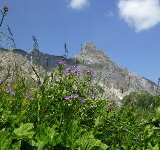 1. Tag - Die Zimba (2.643 m) - das Vorarlberger Matterhorn - an deren Fuss unser Tagesziel, die Heinrich Hueter Hütte, steht