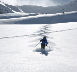 Abfahrt vom Piz Tasna, Skitourenwoche Silvretta
