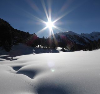 5.Tag - Grandiose Winterlandschaft im Val S-charl, im Hintergrund der Mot Falain