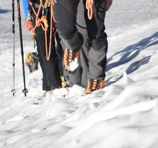 5. Tag - Beim Aufstieg zum Fluchtkogel müssen Stufen geschlagen werden, deshalb sind feste Bergschuhe wichtig