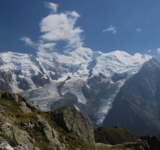 Tour du Mont Blanc 1. Tag - Das mächtige Massiv des Mont Blanc, das wir in dieser Tourenwoche umrunden