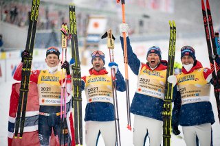 World Champion, Team Norway celebrates in the Men Relay 4x10.0km