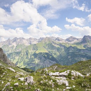 Blick zum Allgäuer Dreigestirn