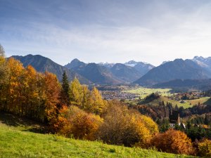 Blick vom herbstlichen Tiefenbach nach Oberstdorf.