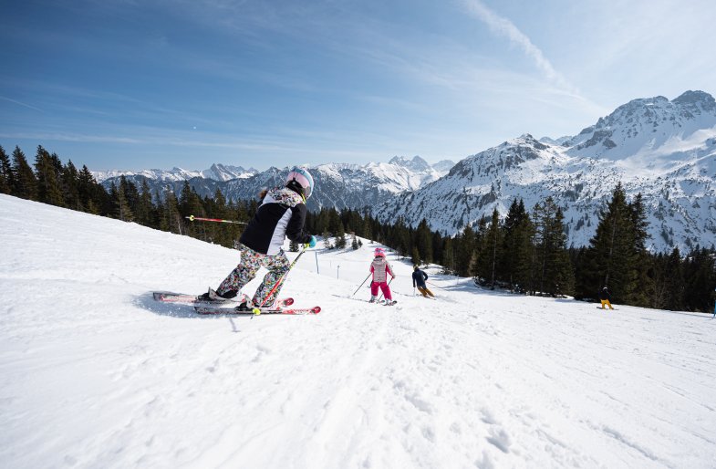 Bergab mit den Skiern