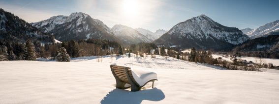 Ruhebank mit Schneemütze