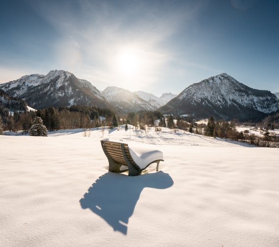Ruhebank mit Schneemütze