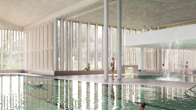 Visualisierung der Badehalle Therme Oberstdorf