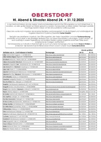 Gastronomie Hl. Abend & Silvester 2025