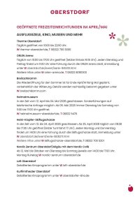 Geöffnete Freizeiteinrichtungen Frühjahr 2026