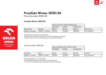 Preisliste Training Winter 2025 26
