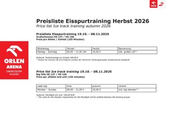 Preisliste Training Eisspur Herbst 2026