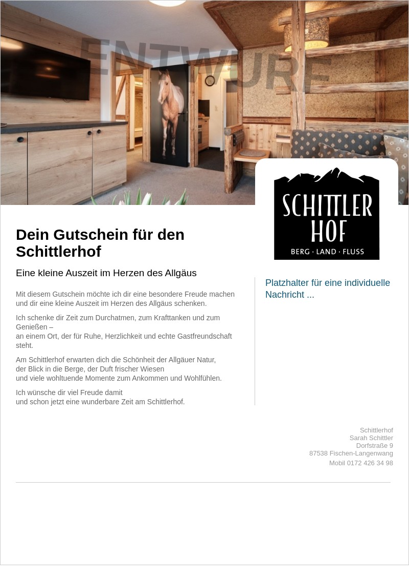 Gutscheinvorlage: Dein Gutschein für den Schittlerhof
