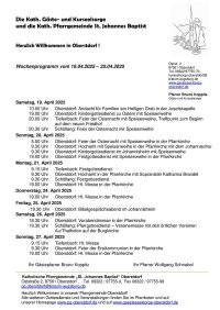 Wochenprogramm vom 19.04. - 27.04.2025
