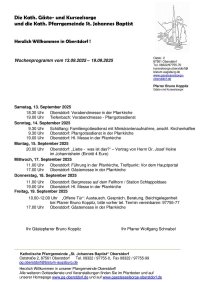 Wochenprogramm vom 13.09. - 19.09.2025
