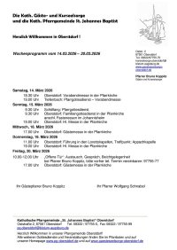 Wochenprogramm vom 14.03. - 20.03.2026