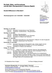 Wochenprogramm vom 13.06. - 19.06.2026
