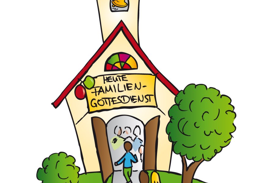 Familie auf die Kirche zu