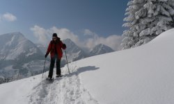 Schneeschuhgeher mit Bergkulisse