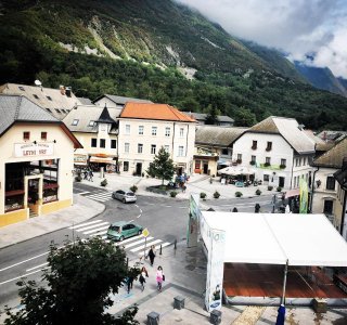 Unsere Aussicht vom Hotel in Bovec, Slowenien
