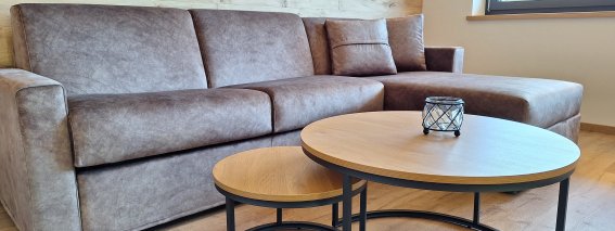 große Couch in unserer neuen Suite große Couch zum ausziehen in einer unserer neuen Suiten