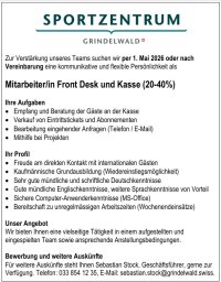 Mitarbeiter/in Front Desk und Kasse (20-40%)