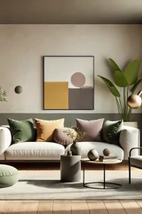 DALL·E 2024-10-16 15.16.33 - A minimalist modern room featuring a warm and fresh design, incorporating specific HEX colors. The