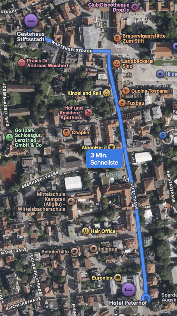 Route Satellit Gästehaus Stiftsstad - Hotel Peterhof