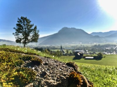 Blickrichtung Grünten mit Kirche Bihlerdorf.