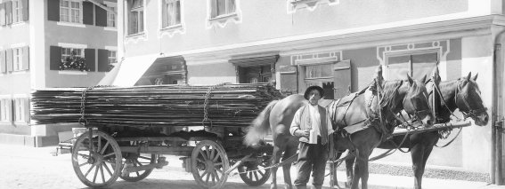 960 Pferdewagen Holztransport, evtl. Geschäft Glaser, Sonthofen