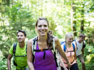 Freunde beim Wandern im Wald