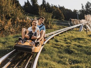 Der Alpsee-Coaster ist Deutschlands längster Ganzjahres-Rodelbahn. Hier geht es schon mal ganz schön rasant zurück ins Tal rasant.