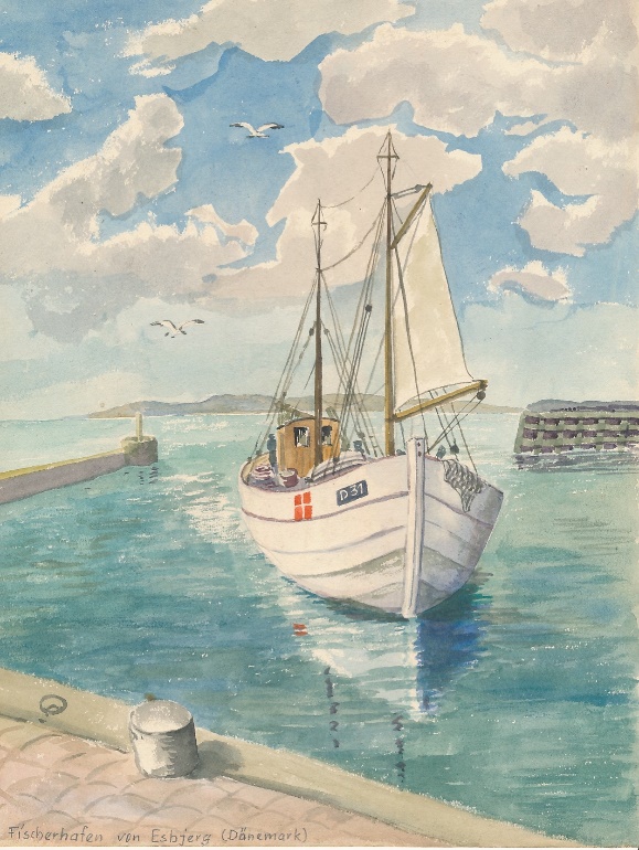 „Im Fischerhafen von Esbjerg (Dänemark)“, ohne Jahreszahl