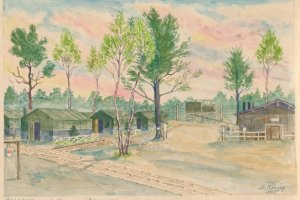 „P.W. Waldlager b. Varennes. (Argonnen.)“, 1945 (P.W. = Prisoners of War/Kriegsgefangene)