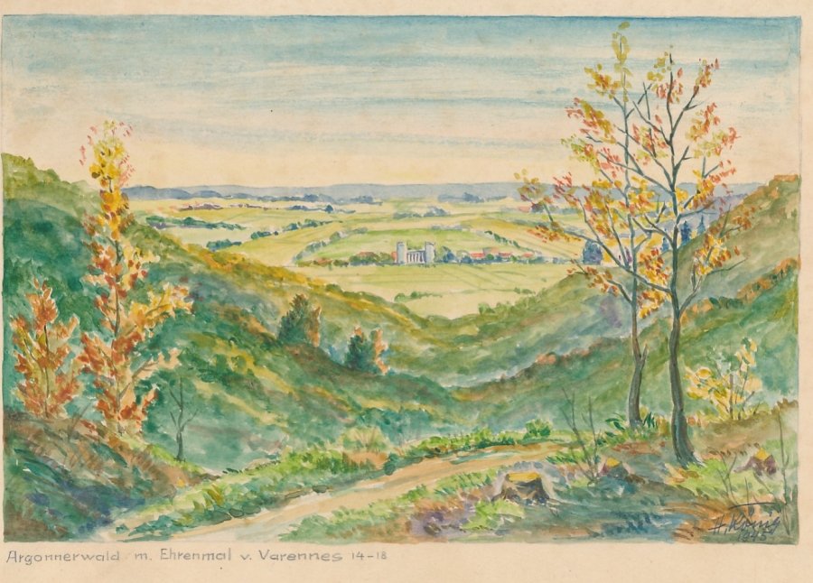 „Argonnerwald m. Ehrenmal v. Varennes 14-18“ Varennes liegt in der Nähe von Verdun (Nordfrankreich), wo im Ersten Weltkrieg eine