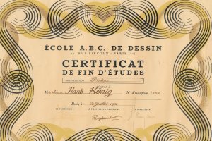 Zertifikat für Hans König von der Ecole A.B.C. De Dessin, 1962