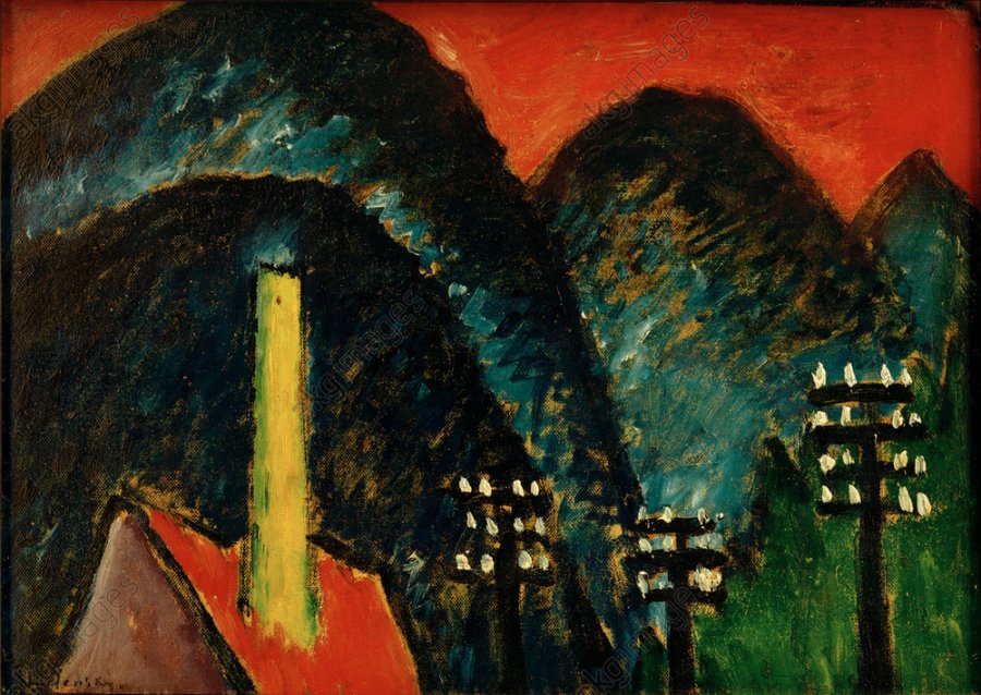 8 Blaue Berge - Landschaft mit gelbem Schornnstein Jawlensky (1912)